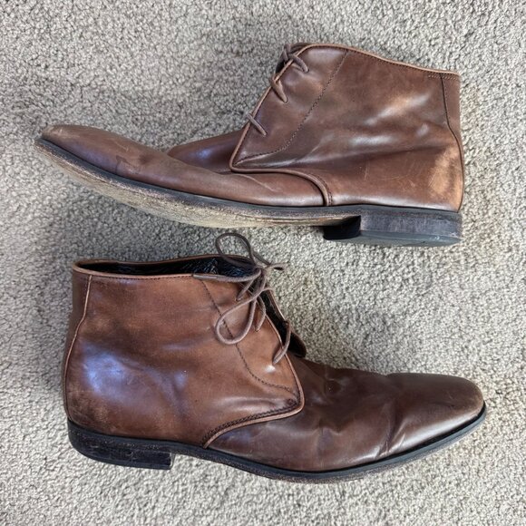 Florsheim Chukka Boots Mens Leather 12 E Brown Lace Up Leather Uppers Soles Lini - Picture 2 of 7